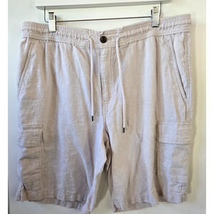 Cubavera Shorts Mens Large Beige‎ Linen Elastic Waist Drawstring Casual Cargo
